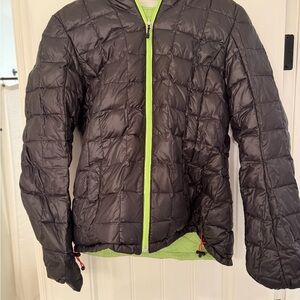 Black Quilted Jacket with Green Accents